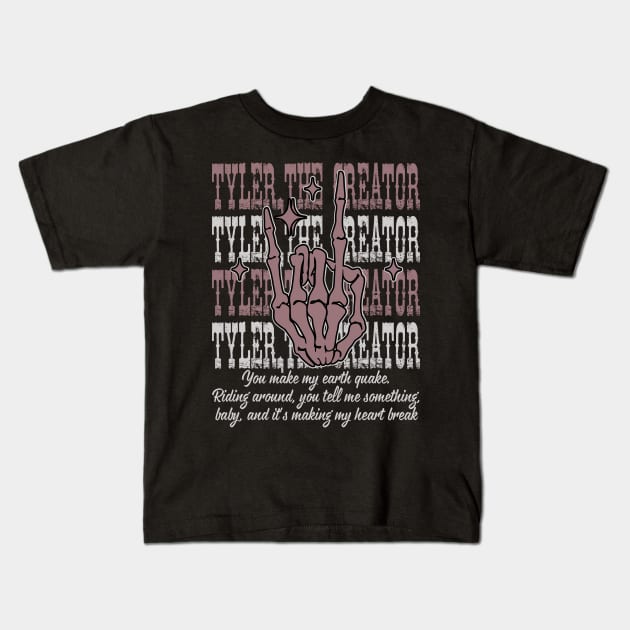 You make my earth quake. Riding around, you tell me something, baby, and it's making my heart break Cowboy Boots Hat Country Skull Kids T-Shirt by Beetle Golf